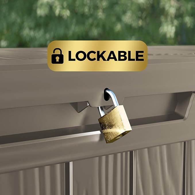 80 Gallon Lockable Resin Deck Box, Waterproof & UV-Resistant Outdoor Storage Box for Outdoor Cushion Storage, Garden Tools & Pool Accessories Storage, Gray-VerdiqueGarden