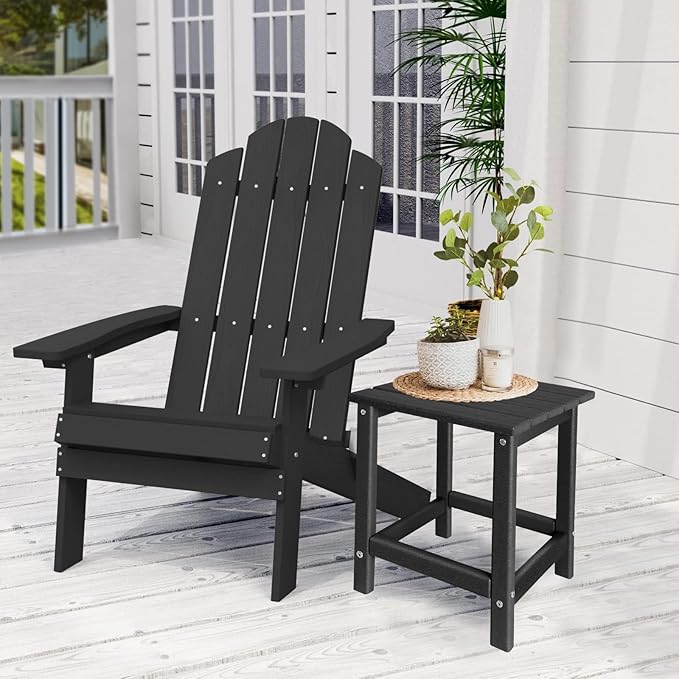 Adirondack Side Table Outdoor, HDPE Small Outdoor Table for Patio,Outside End Table for Porch, Deck, Pool, Weather Resistant/Easy Maintenance/Indoor or Outdoor Use, Back-VerdiqueGarden