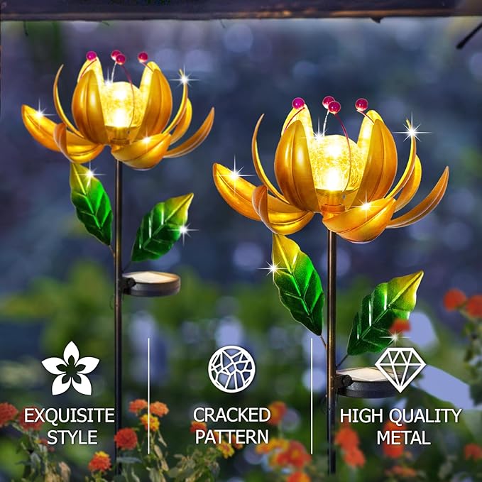 Solar Lights Wind Spinners for Yard and Garden - Metal Lotus Flower Windmills LED Crackle Glass Globe Outdoor Garden Decor Yard Art Lawn Ornament-VerdiqueGarden