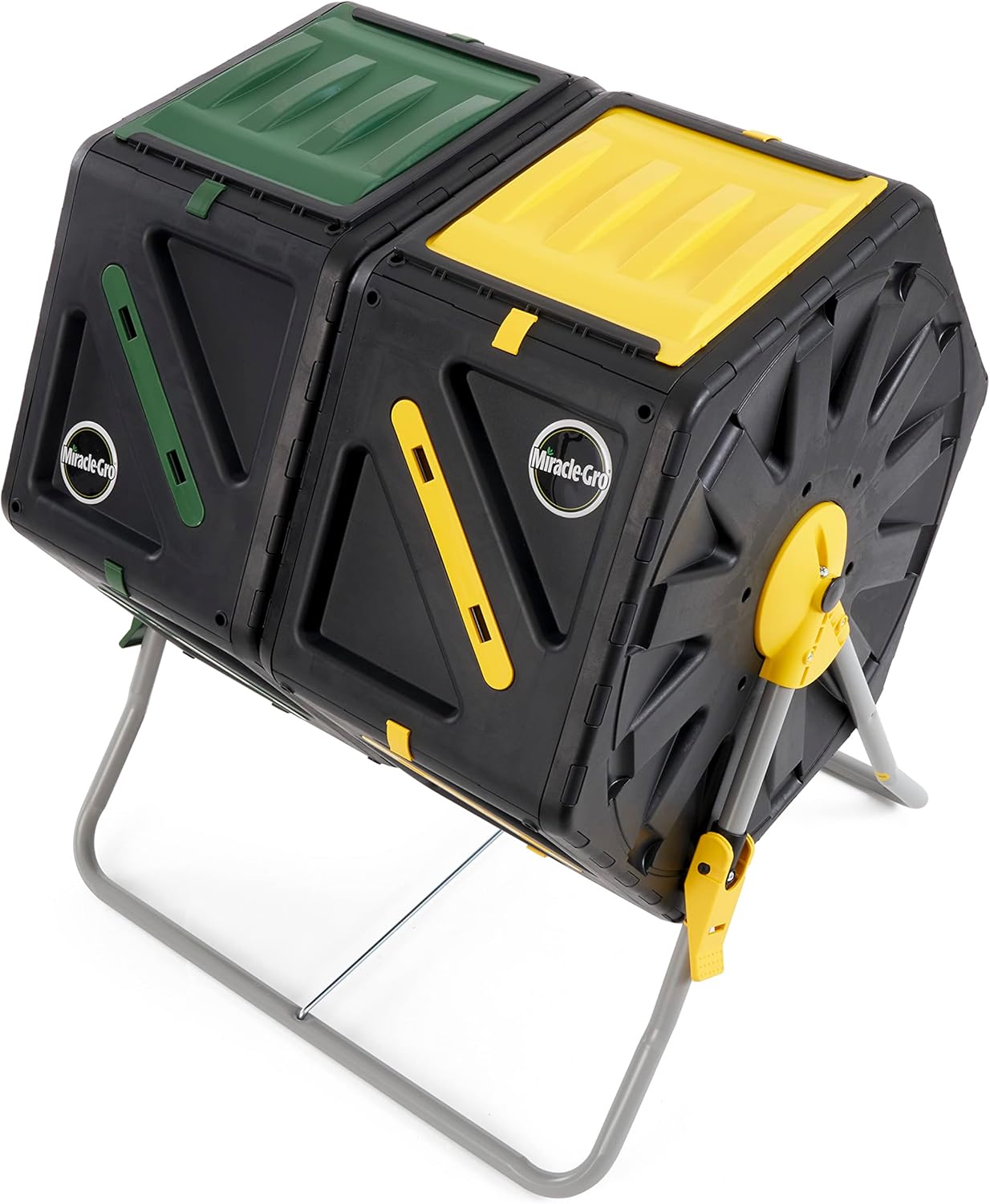 Miracle-Gro Dual Chamber Compost Tumbler – Easy-Turn, Heavy-Duty Outdoor Bin Composter with 2 Sliding Doors (2x18.5 Gal/70L-VerdiqueGarden