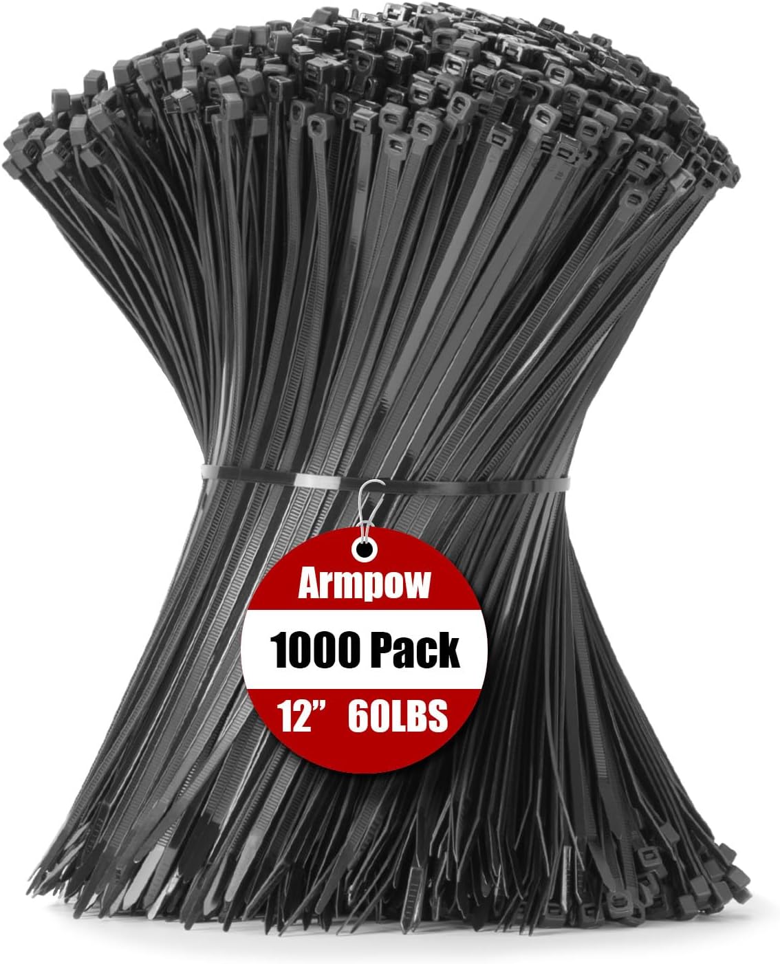 12 Inch Zip Ties Black 1000 PCS, 60 Lbs- Heavy Duty Tensile Strength, Nylon PA66 UV Resistant Cable Ties for Indoor and Outdoor Use - Ideal for object bundling and fastening-VerdiqueGarden