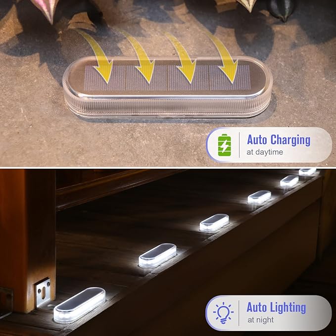 Honalia Solar Driveway Lights Outdoor 6 Pack, Dock Lights Solar Powered Waterproof IP68, Solar Deck Lights Cool White Driveway Markers Concrete Step Lights for Driveway Deck Stairs Marine Dock Runway-VerdiqueGarden