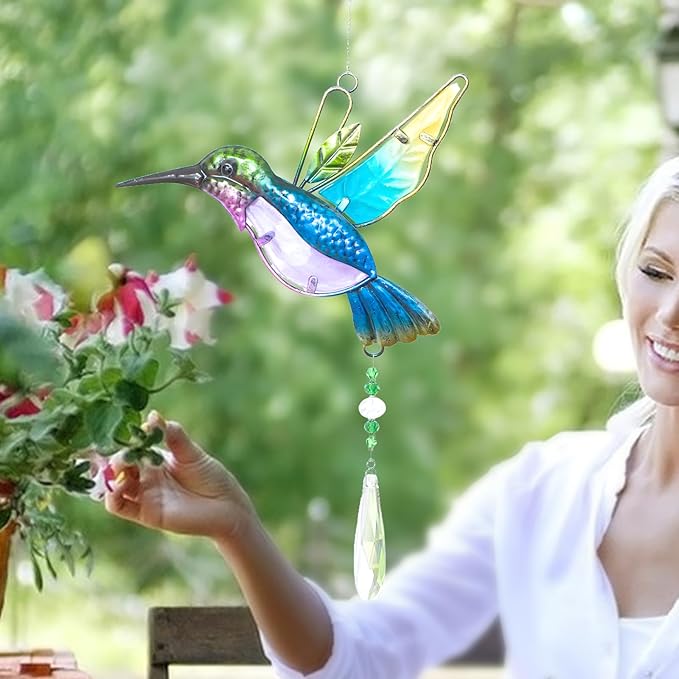 WEISIPU Crystal Suncatchers for Windows - Hummingbird Crystal Ball Prisms Hanging Crystals Ornament for Home Garden Office Wedding Christmas Decoration-Hummingbird-VerdiqueGarden