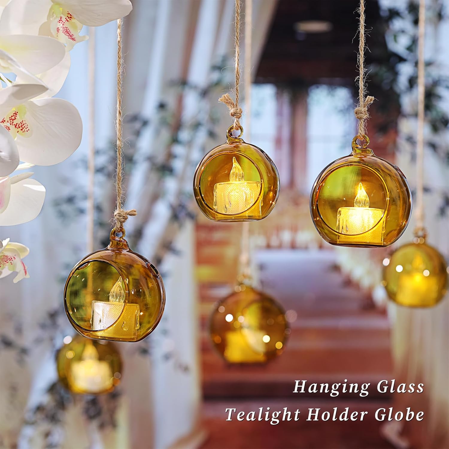 LETINE Assorted Amber Glass Orb Set (12pcs) with 2.17" & 1.93" Spheres - Versatile Tea Light Candle Holders & Air Plant Holders for Boho Wedding Decor-VerdiqueGarden