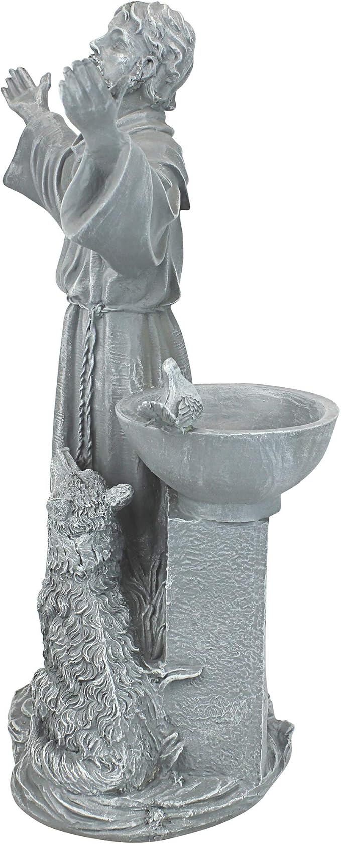 Design Toscano Francis of Assisi Blessing Religious Garden Decor Statue with Bird Bath Feeder, 19 inches Tall, Cast Stone Resin, Gray Stone Finish-VerdiqueGarden
