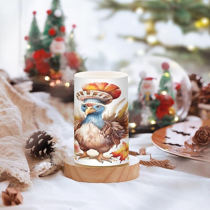 Flickering Flameless Candles, Cute Turkey Thanksgiving Pumpkin LED Candles with Remote Timer, Set of 2 Battery Operated Candle for Valentine Wedding Birthday-VerdiqueGarden