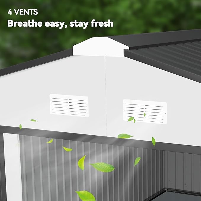 Outsunny 11' x 13' Outdoor Storage Shed, Garden Tool Metal Shed with Foundation Kit, Double Lockable Door, Air Vents and Sloping Roof, for Backyard, Patio, Lawn, White-VerdiqueGarden