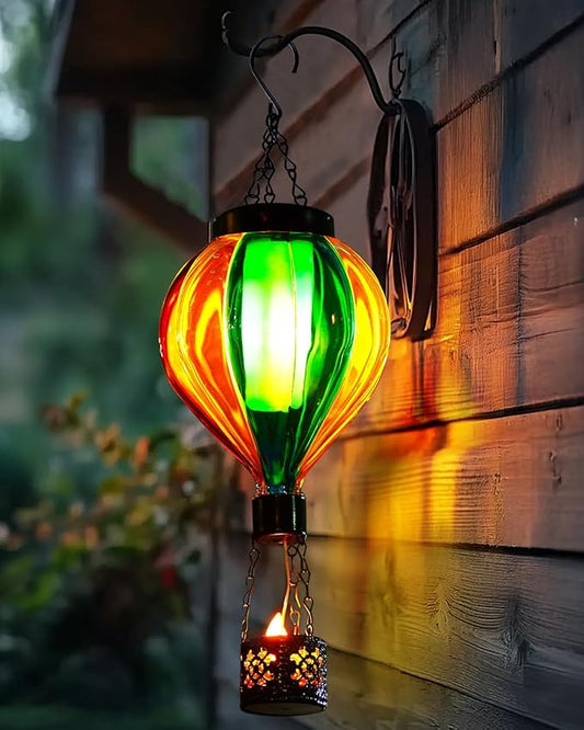 Hot Air Balloon Solar Lantern with Flickering Flame Christmas Gifts for Women Grandma Mom Outdoor Hanging Light Solar Decorative Air Balloon Lamp for Garden Patio Yard and Home (Blue & Yellow)-VerdiqueGarden
