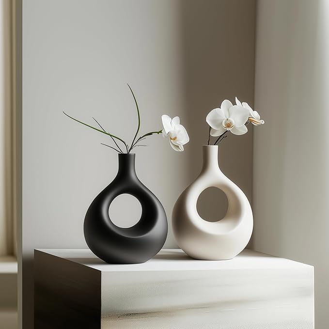 NOBULA Ceramic Bagel Vases C5 – Thoughtful for Mom – Elegant Set of 2 for Living Room, Bedroom or Table – Modern Home Decor She’ll Love – Perfect for Flowers & Plants-VerdiqueGarden