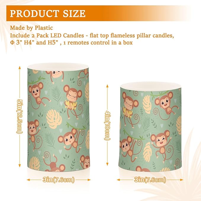 Flickering Flameless Candles, Cute Monkey LED Candles with Remote Timer, Set of 2 Battery Operated Candle for Valentine Wedding Birthday-VerdiqueGarden