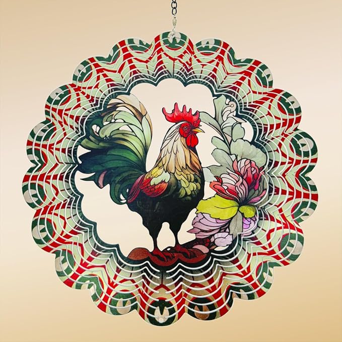 Rooster Metal Wind Spinners - Gifts for Women Mom Grandma Wife, 12 inch 3D Indoor Outdoor Garden Decoration Crafts Cock Wind Spinner, Unique Outdoor Ornament-Suitable As a Creative Gift-VerdiqueGarden