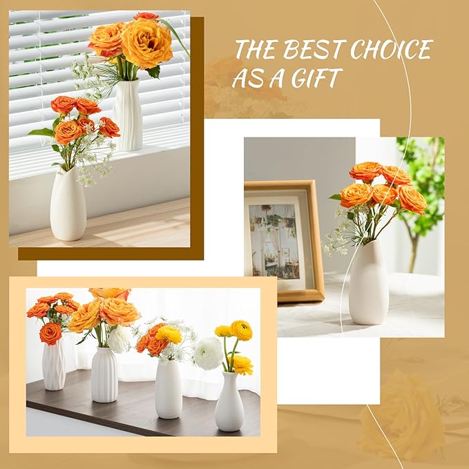 Small White Ceramic Vase Set of 10 - Mini Bud Vases for Flowers and Pampas Grass, Boho Centerpieces for Home and Party Decor, White Vases Home Decor, Ceramic Vase Set for Weddings-VerdiqueGarden