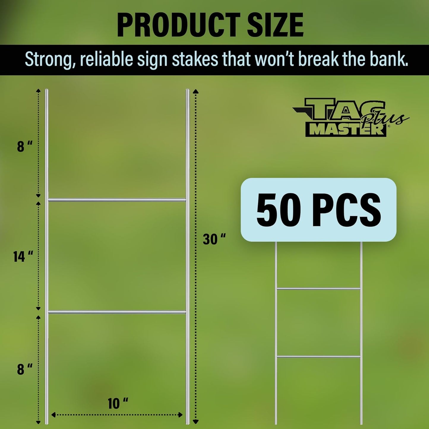Tacmaster Wire Metal Yard and Sign H Stakes – Durable Blank Lawn Sign Posts for 4mm Corrugated Panels, Real Estate Signs, Waterproof and Wind Resistant, Ideal for Outdoor Use, 30"x10" – 50 Pack-VerdiqueGarden