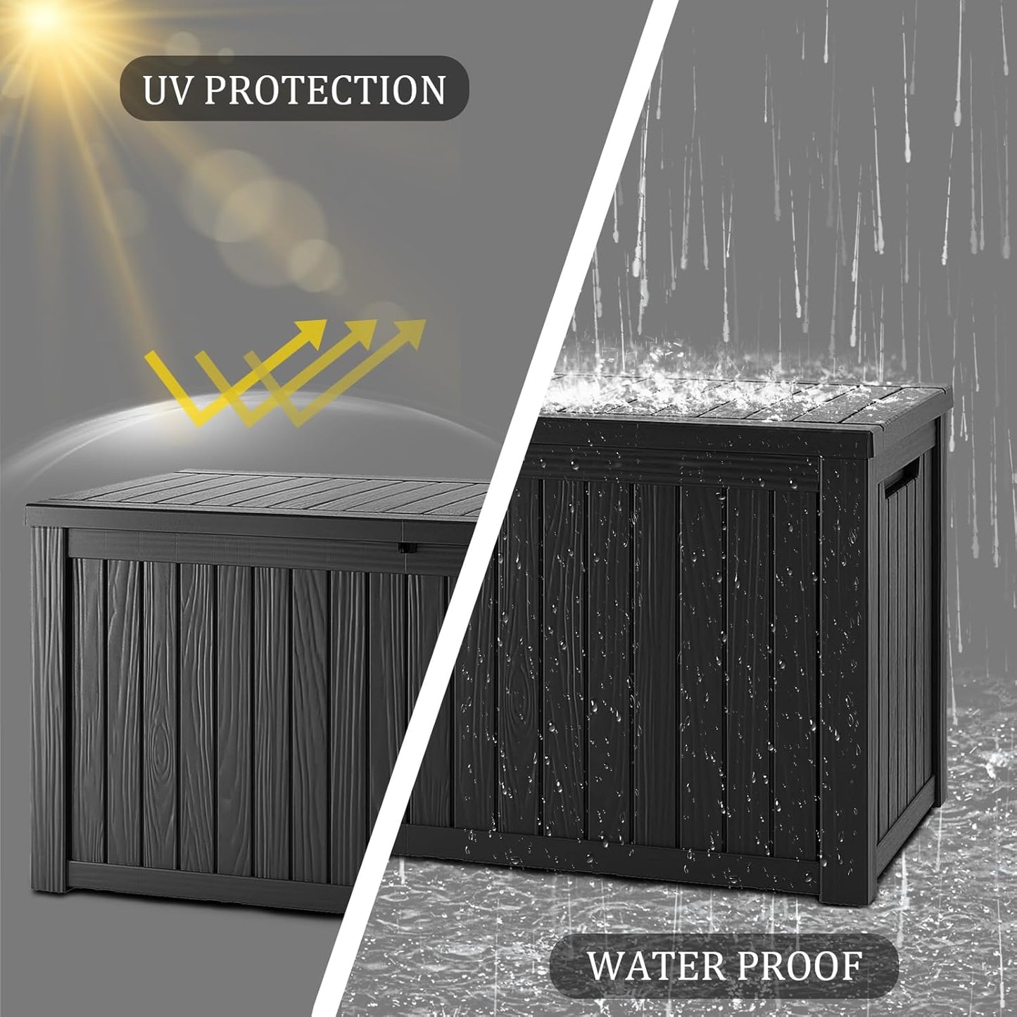 270 Gallon Waterproof Deck Box, Lockable Resin Storage Box for Patio Furniture Cushions Garden Tools and Outdoor Delivery Storage, Black-VerdiqueGarden