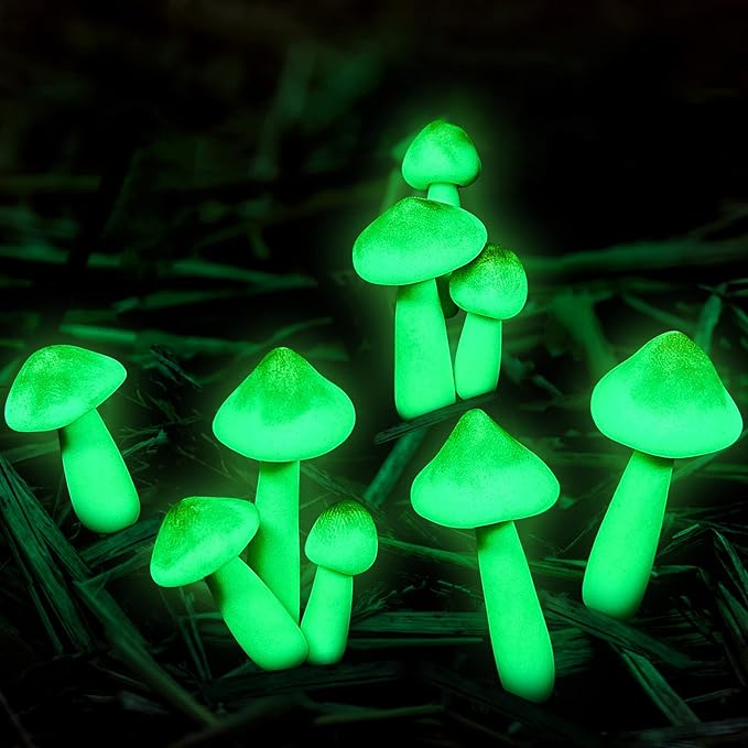 Taiyin 20 Pcs Luminous Mushroom Miniature Garden Mushrooms Outdoor Decor Waterproof Glow in The Dark Yard Decor for Fairy Outdoor Garden Micro Landscape Christmas Tree Decor-VerdiqueGarden