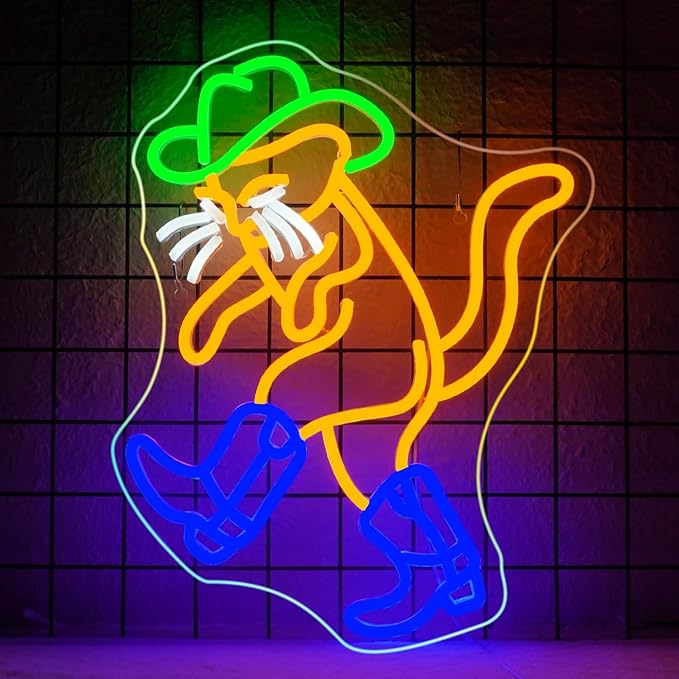 WLHOPE Cowboy Cat Neon Sign Neon Signs for Wall Decor Dimmable Cat Neon Lights Cowboy Hat Boot LED Sign for Bedroom Home Bar Club Party Western Decor-VerdiqueGarden