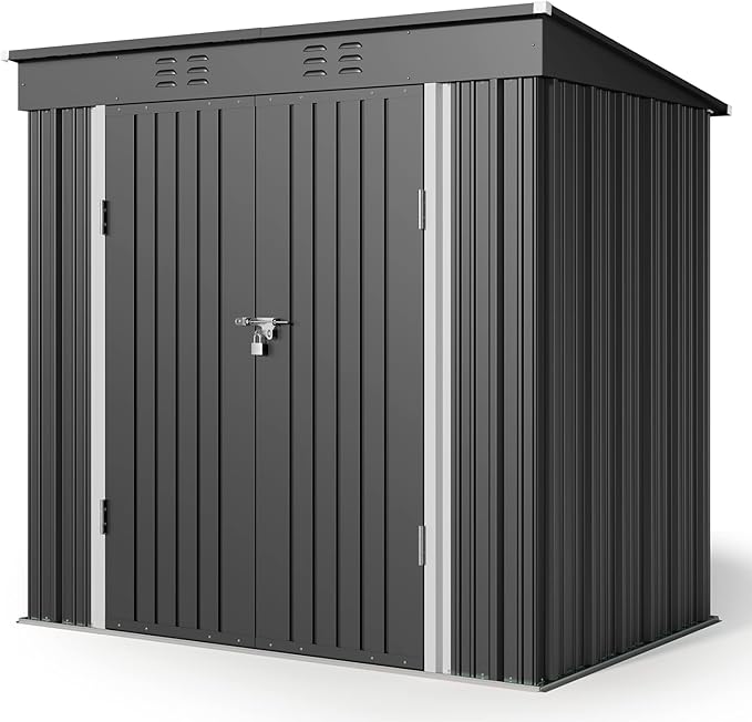 Gizoon 6' x 4' Outdoor Storage Shed with Double Lockable Doors, Anti-Corrosion Metal Garden Shed, Waterproof Shed Outdoor Storage Clearance for Backyard Patio Lawn-Dark Gray-VerdiqueGarden