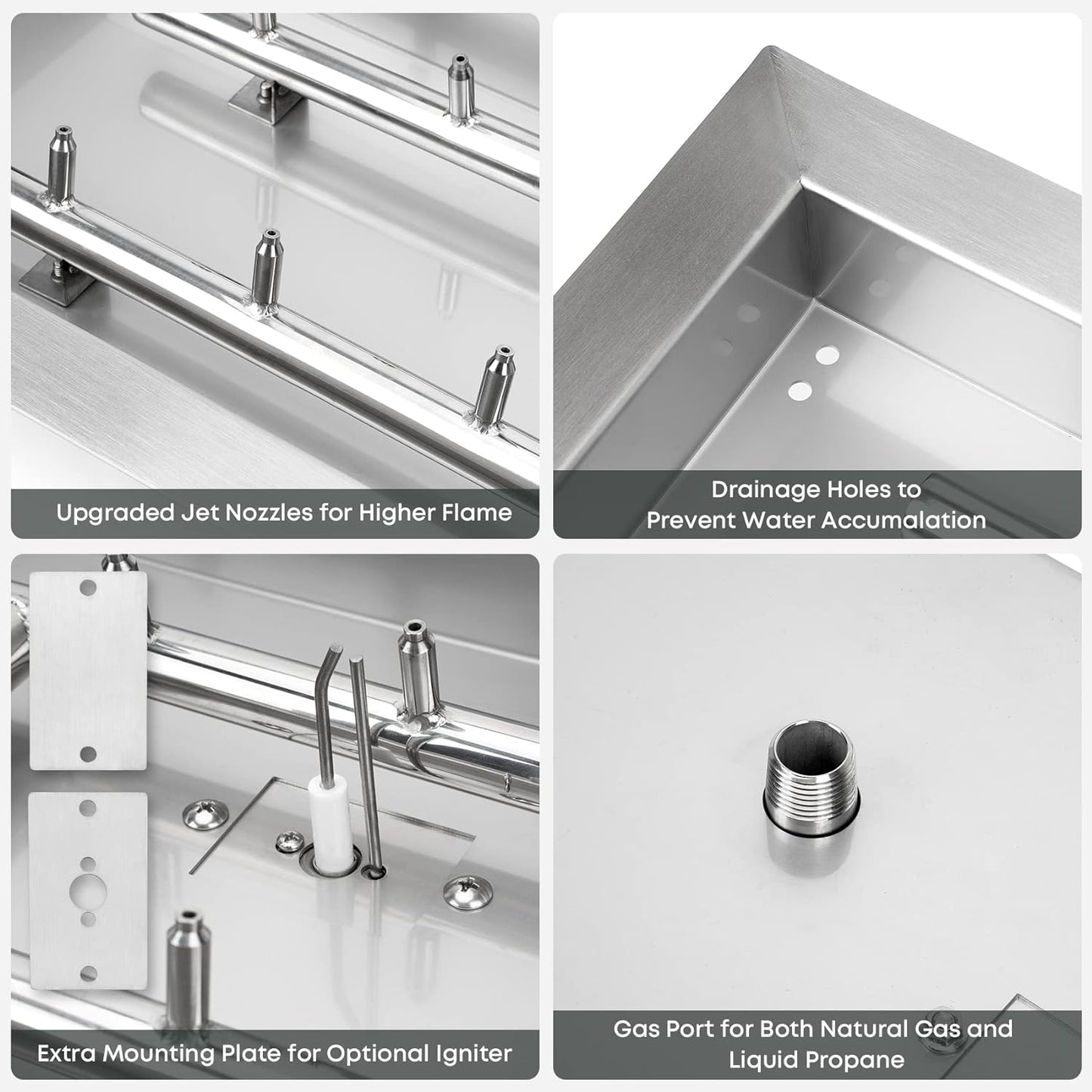 Stanbroil 36 x 12-Inch Rectangle Drop-in Fire Pit Pan with Jet Burner, 304 Stainless Steel Gas Firepit Insert for DIY Firepit Table, High Flame150,000 BTU Max-VerdiqueGarden