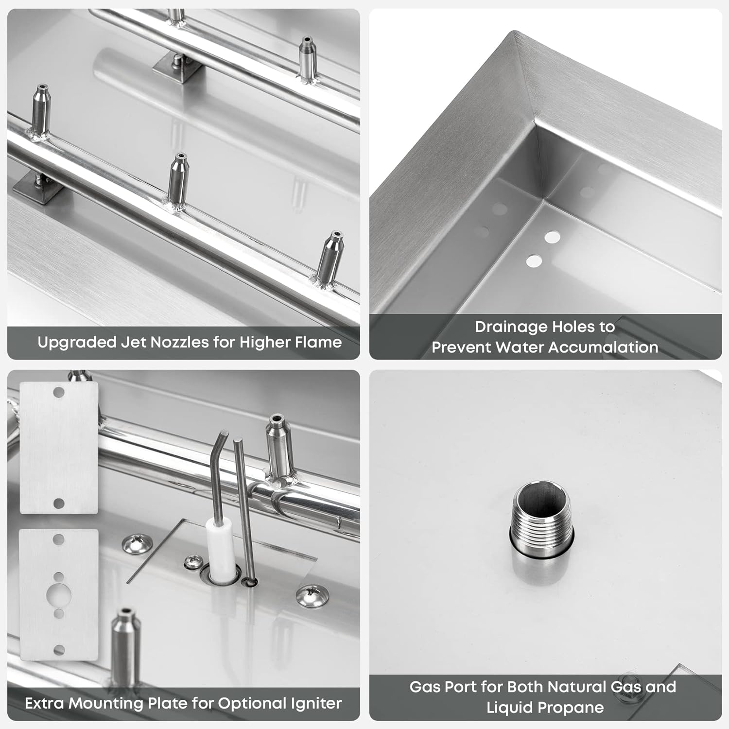 Stanbroil 36 x 12-Inch Rectangle Drop-in Fire Pit Pan with Jet Burner, 304 Stainless Steel Gas Firepit Insert for DIY Firepit Table, High Flame150,000 BTU Max-VerdiqueGarden