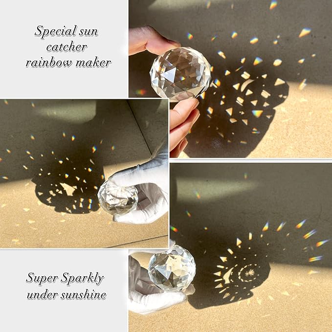 FONMY Gazing Ball Spiral Tail -Decorative Wind Spinner Sun Catcher 11 inch Tail and 2 inch Clear Crystal Orb. Indoor Outdoor Garden Decoration -13 inch Height-VerdiqueGarden