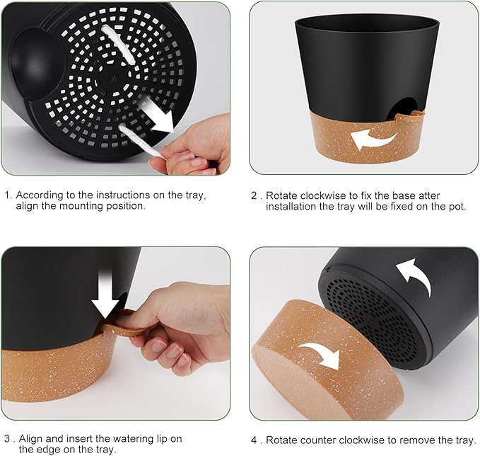 10-Inch Plant Pots, Self-Watering Planters with Drainage Holes & Saucers for Indoor and Outdoor Plants (2-Pack, Black)-VerdiqueGarden