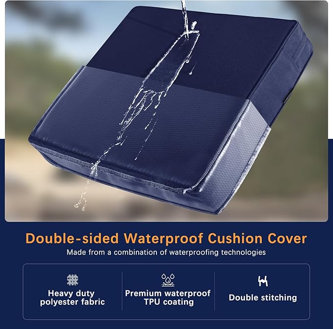 Favoyard Outdoor Seat Cushion Set 19 x 19 Inch Waterproof & Fade Resistant Patio Furniture Cushions with Removable Cover Deep Seat & Back Cushion with Handle and Adjustable Straps for Chair Sofa Couch-VerdiqueGarden