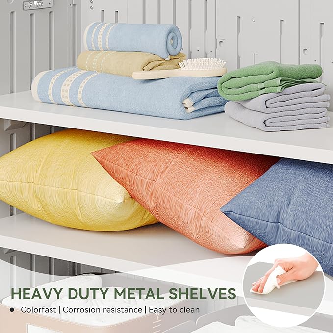 Aoxun 35 Cu.Ft Outdoor Storage Shed with 2 Shelves and Floor, Waterproof Horizontal Resin Cabinet for Trash Cans, Lawn Mowers, Generators, and Garden Tools, White-VerdiqueGarden