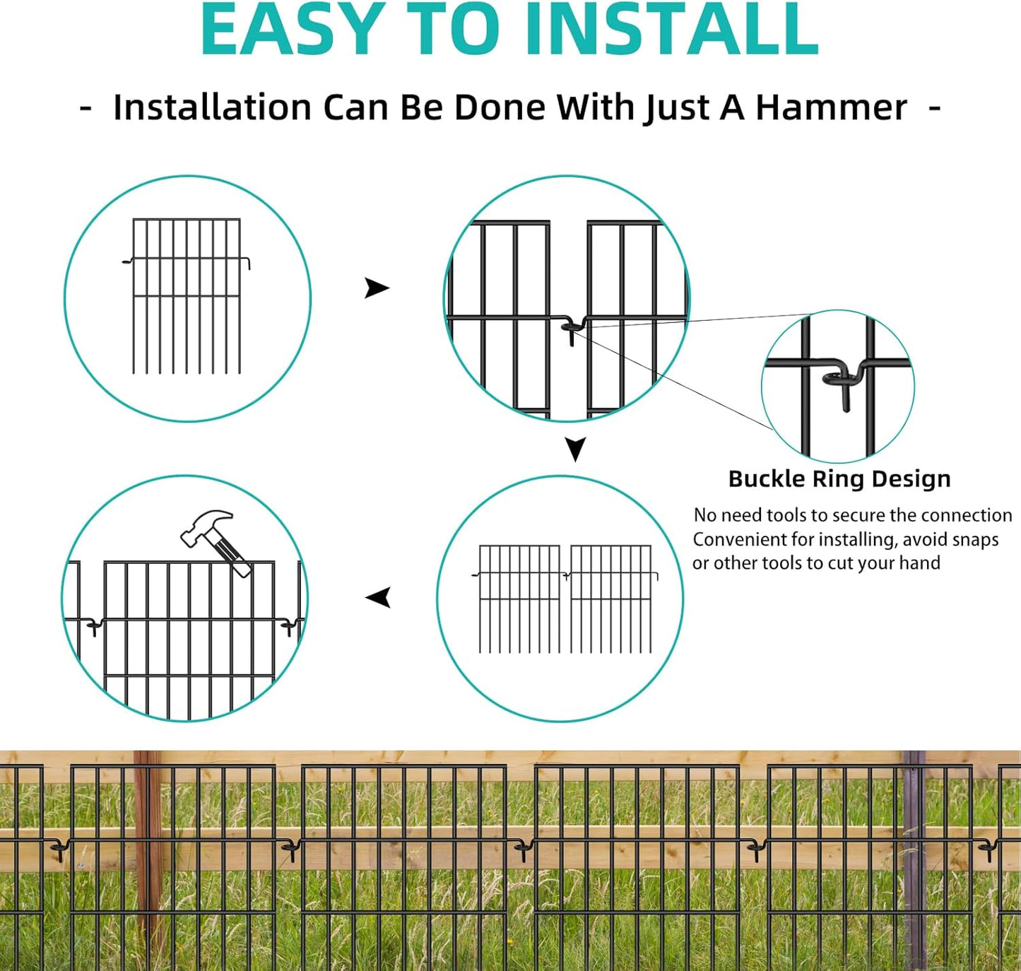 Animal Barrier Fence, 10 Panels No Dig Fences, 17in(H) X 10.8ft(L) Garden Fence Animal Barrier for Rabbits and Dog Under Fencing Barrier, Rustproof Metal Fences Border for Outdoor, Yard, Patio-VerdiqueGarden