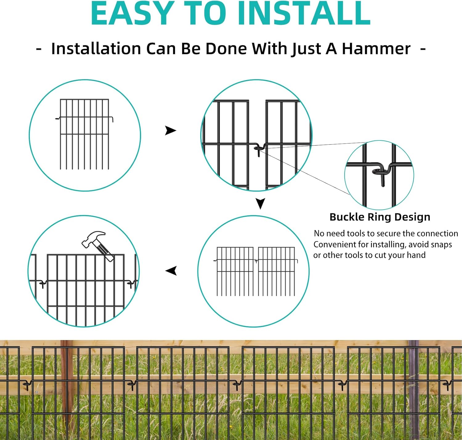 Animal Barrier Fence, 10 Panels No Dig Fences, 17in(H) X 10.8ft(L) Garden Fence Animal Barrier for Rabbits and Dog Under Fencing Barrier, Rustproof Metal Fences Border for Outdoor, Yard, Patio-VerdiqueGarden