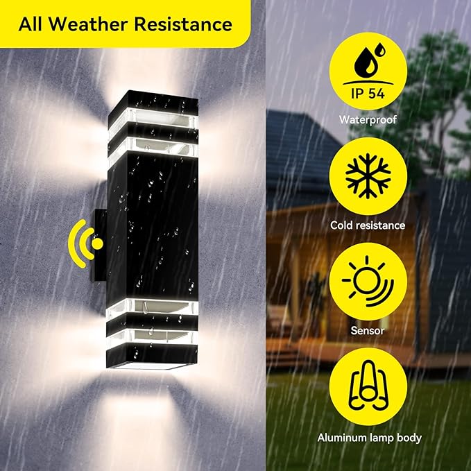 4 Pack LED Up Down Porch Wall Light, Modern Dusk to Dawn Outdoor Lighting, Aluminum IP65 Waterproof Exterior Light Fixture, Square Wall Light Sconce for Patio House-VerdiqueGarden