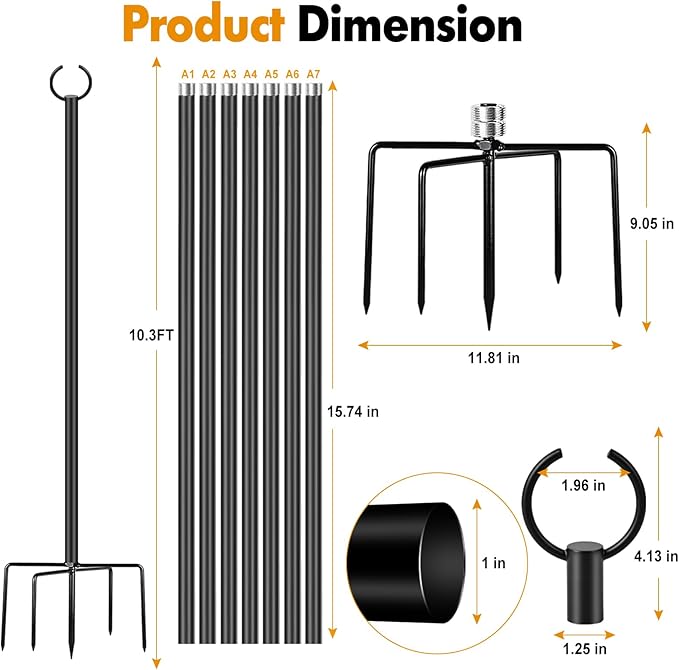 String Lights Poles Outdoor 10.3FT, 2 Pack 2 in 1 Upgraded Metal Light Poles for Hanging String Lights, Outside Lighting Stand with Hooks for Wedding, Parties, Deck, Garden, Fence Decor-VerdiqueGarden