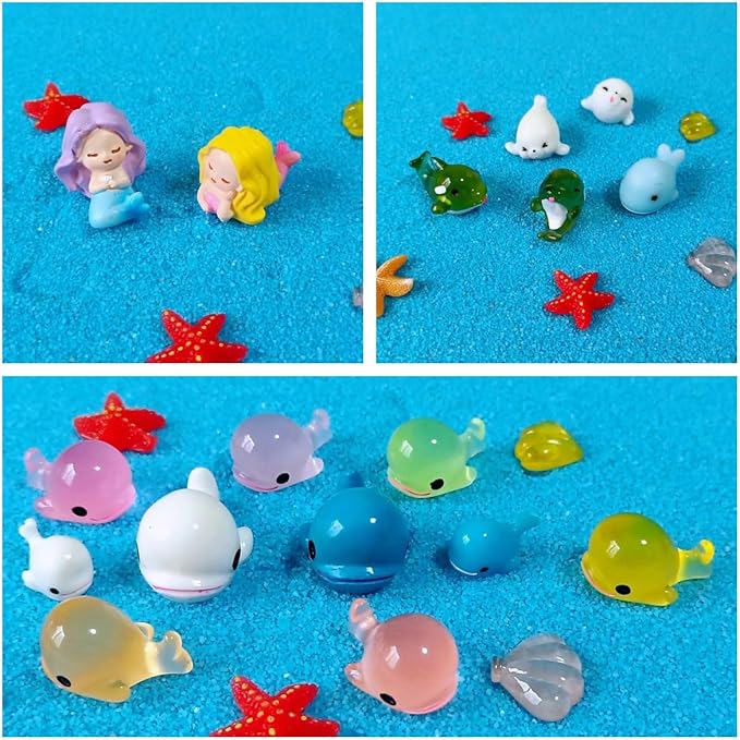 100 Pcs Ocean Mini Resin Animals Figures, Tiny Plastic Sea Creatures Figurines to Hide Miniature Fairy Garden Decorations Accessories-VerdiqueGarden