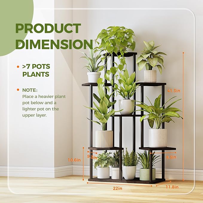Bamworld 7 Tier Plant Stand Indoor, Large Metal Plant Shelf for Multiple Plants, Tall Tiered Flower Stand for Patio Garden Balcony Living Room Bedroom(Black)-VerdiqueGarden