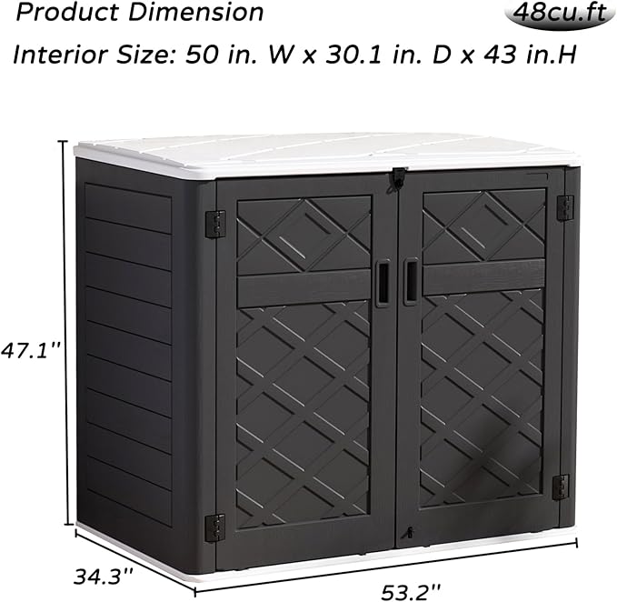 Resin Outdoor Storage Shed, 38 cu.ft Outdoor Storage Box Waterproof for Garden Tools, Patio Furniture, Trash Cans, Garage Storage, Lockable (Black)-VerdiqueGarden