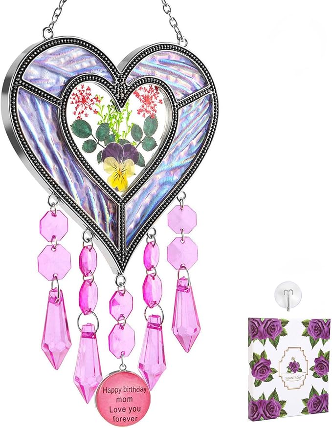 Mom's Birthday Gift Cool Purple Glass Heart-Shaped Sun Catcher-VerdiqueGarden