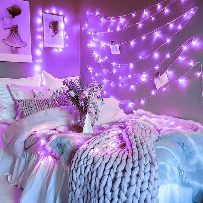 JMEXSUSS Purple Christmas Lights Indoor Outdoor Clear Wire, 66ft 200 LED Purple Lights for Christmas Tree, 8 Modes Purple String Lights Plug in for Christmas Bedroom Garden Party Xmas Decorations-VerdiqueGarden