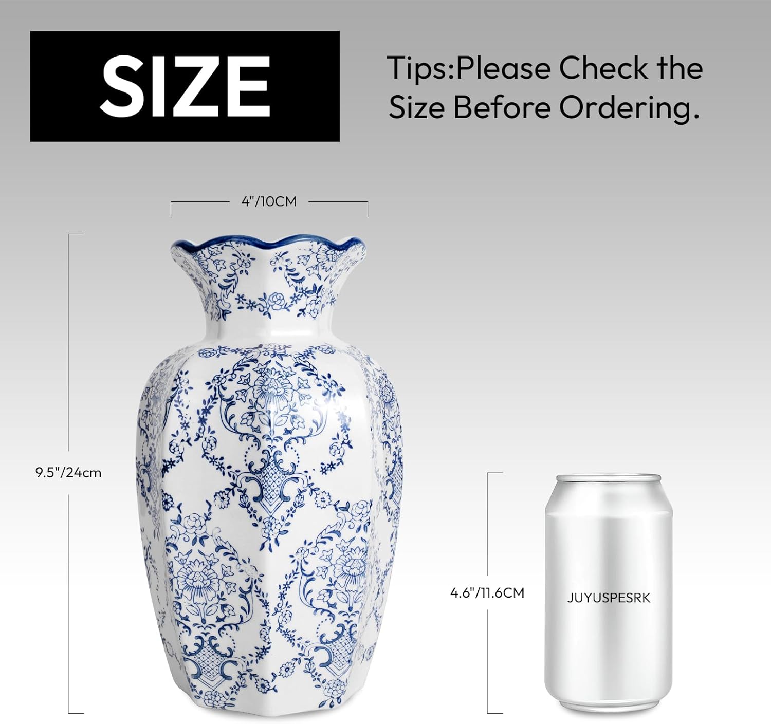 Chinoiserie Vase,Blue and White Vase,Vintage Ceramic Vases,Flower Vase for Centerpiece,Chinese Cute Vases for Living Room, Office,Home Decor (Blue White, Large)-VerdiqueGarden