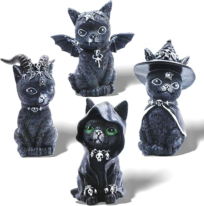 4PCS Set Cats Garden Decor Cat Gnome Statues for Outdoor Halloween Cat Figurine Cat Lover Idea Cute Cat homedecor Waterproof Figurines Lawn Ornaments-VerdiqueGarden