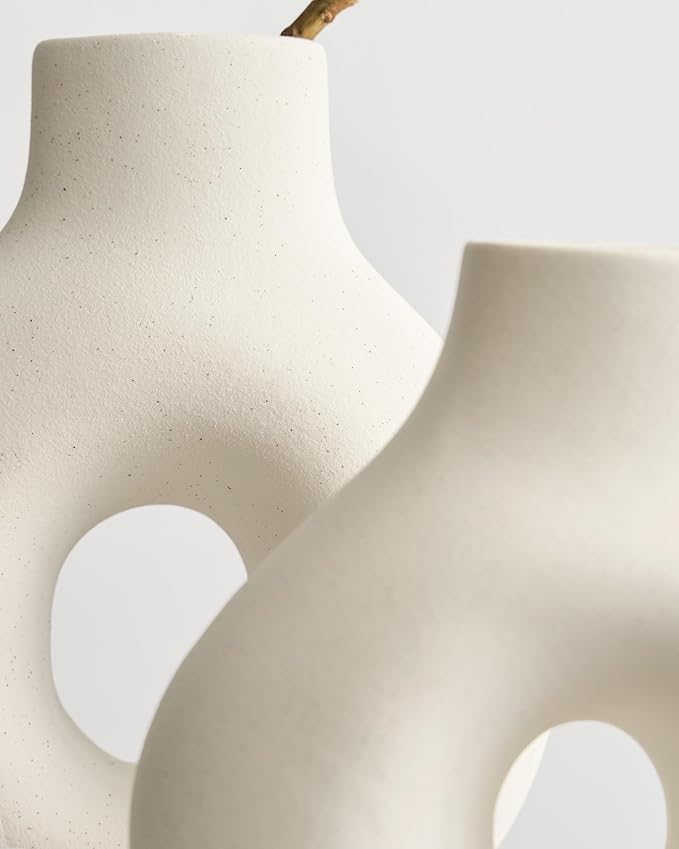 NOBULA White Ceramic Donut Vases – Modern Home Decor for Living Room, Bedroom & Table Centerpiece - Minimalist Nordic – Unique Vases for Olive Plant & Flowers – Decorative Coffee Table Vase Set of 2-VerdiqueGarden