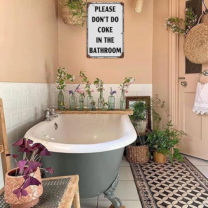 Please Don'T Do Coke In The Bathroom Sign Funny Room Decor For Men Cool Tapestry For College Dorm Metal Tin Signs Man Cave Decor Toilet Sign White 12 X 8 Inch-VerdiqueGarden