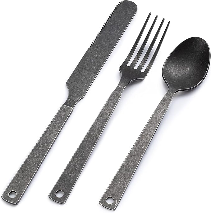 Barebones Flatware Silverware Set - Formal Camping Utensils - Stainless Steel Cutlery Set of 6 - Camping Utensil Set with Forks, Knives, and Spoons (Matte Black)-VerdiqueGarden