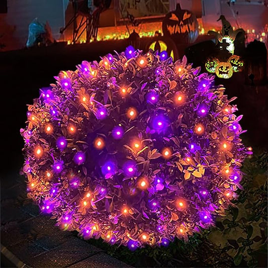 HISHINY Halloween Lights Outdoor,100LED 5ftx5ft Net Lights with Connectable, Waterproof,UL Certified and Durable Green Wire Design for Bushes,Trees,Halloween Decorations Outdoor(Purple&Orange)-VerdiqueGarden