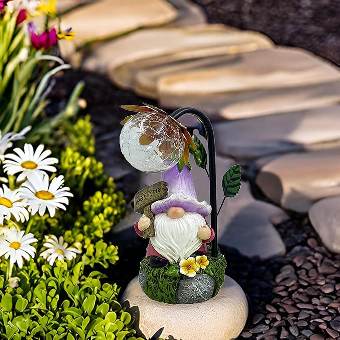Garden Gnomes Outdoor Statue with Solar Lights Welcome Gnome Home Garden Decor Mom Gifts for Yard Patio Home Garden-VerdiqueGarden