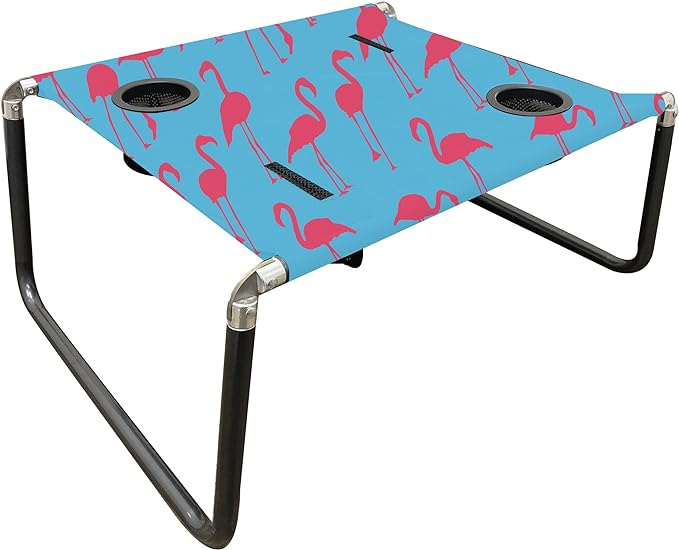 Neso Portable Beach Table with Cup Holders, Cell Phone Pockets, Lightweight for Picnics and Parks (Flamingos)-VerdiqueGarden