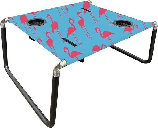 Neso Portable Beach Table with Cup Holders, Cell Phone Pockets, Lightweight for Picnics and Parks (Flamingos)-VerdiqueGarden