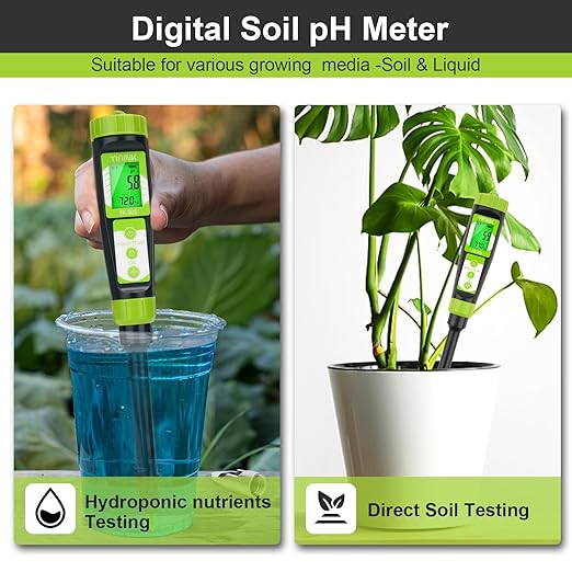 Digital Soil pH Moisture Tester,Plant Moisture pH Meter for Soil and Water,Great Soil Test Kit for Gardener,Digital 4 in 1 Soil Temp Moisture pH EC Tester for Lawn,Indoor&Outdoor Plant,Potting,Farm-VerdiqueGarden