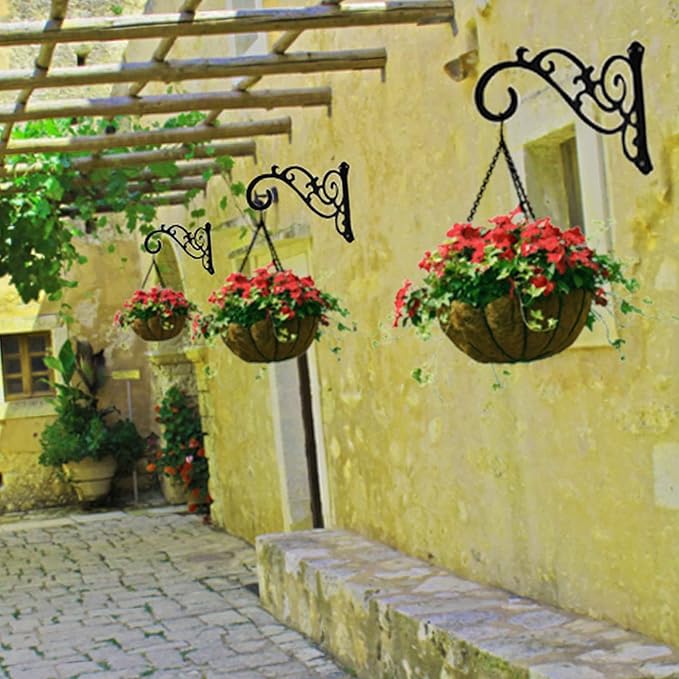 Hanging Planter Brackets 12-Inch 2 Pcs,Outdoor Hanging Brackets Wall Hook Heavy Duty Planter Brackets,Black Iron Planters Hook Indoor/Outdoor Planter Hanger Hooks-VerdiqueGarden