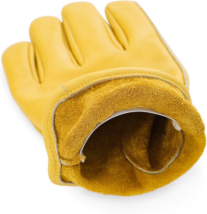 DULFINE Leather Work Gloves for Men & Women, Reinforced Durable Gardening Gloves,Cowhide Work Gloves,Puncture & Cut Resistant-VerdiqueGarden