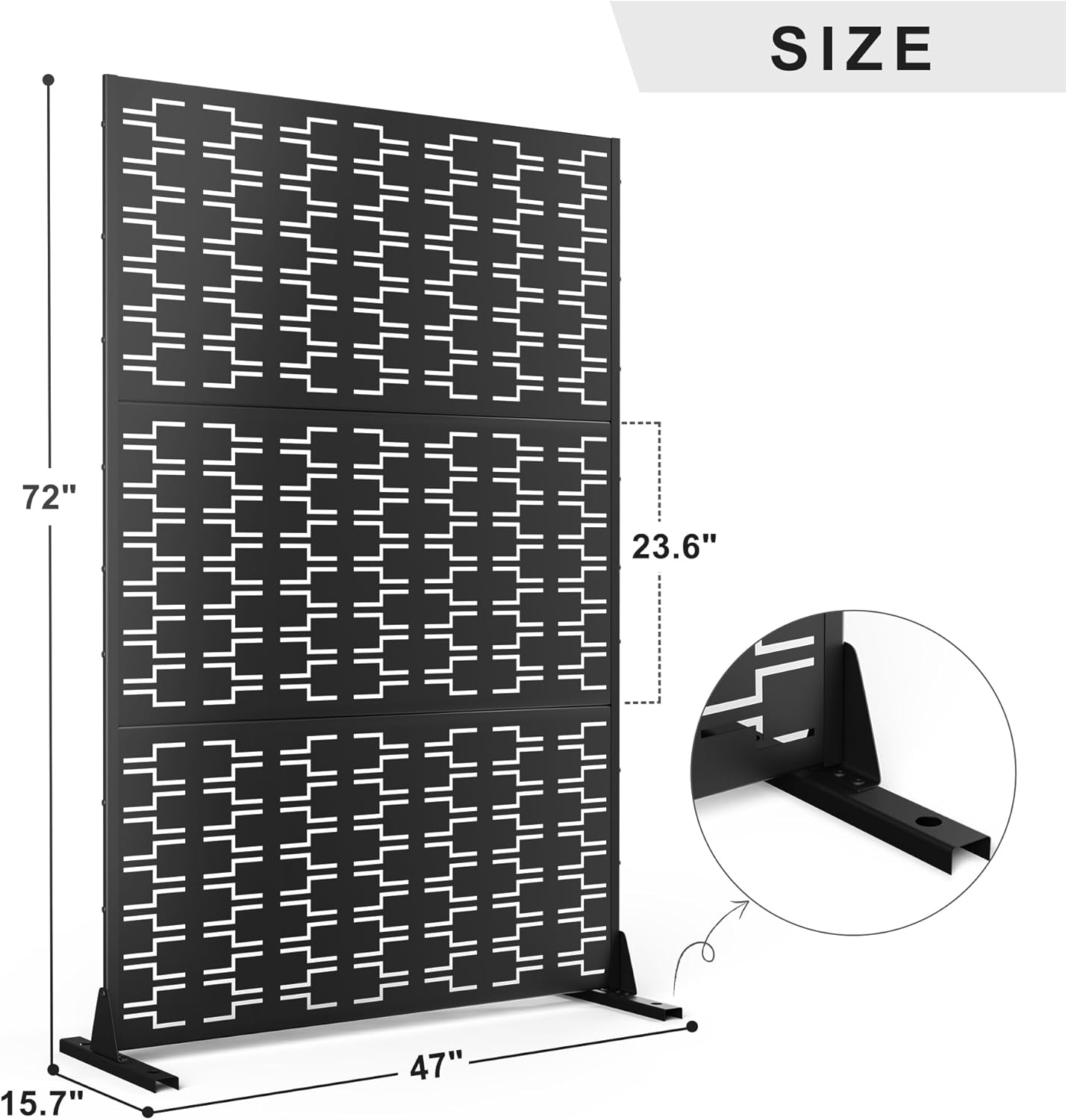 Metal Privacy Screen Outdoor 72" H×47" W, Freestanding Decorative Privacy Screen for Balcony Yard&Garden, Privacy Fence-Black&Brick-VerdiqueGarden
