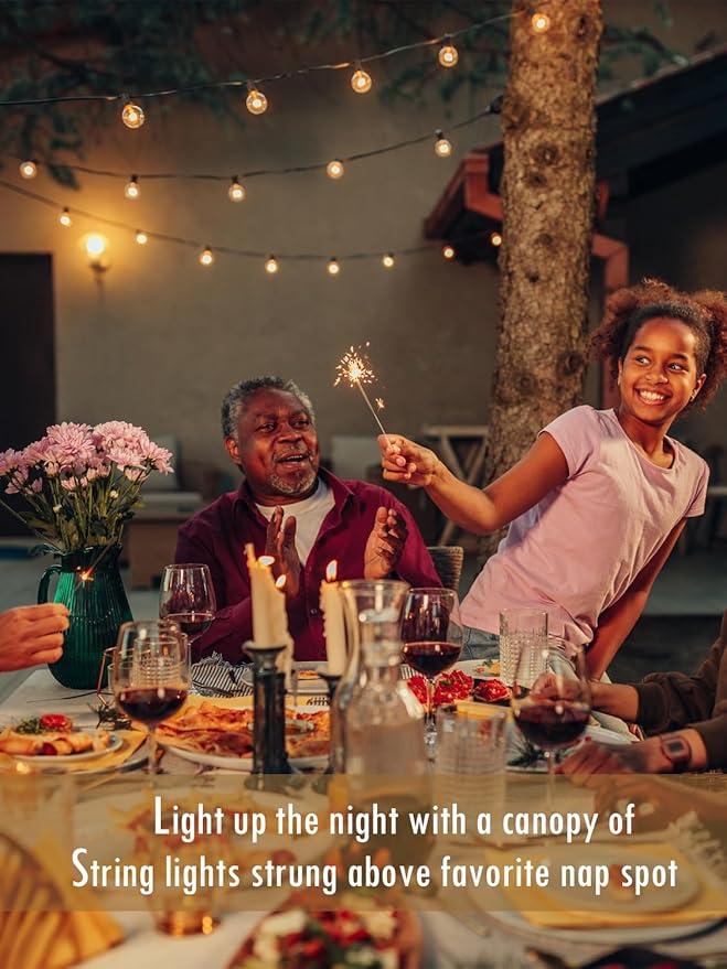 DAMAING Outdoor String Lights 400FT Patio Lights with 208 shatterproof G40 dimmable Globe LED Bulb, Waterproof connectable Outdoor Lighting for Backyard Porch Balcony gazobo, 4-Pack 100FT,Black-VerdiqueGarden